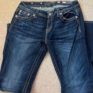 Miss Me Dark Blue Easy Boot Jeans with Colorful Accents